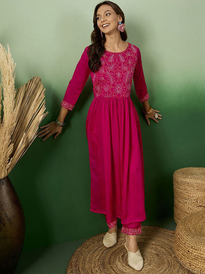 Thread Embroidered Anarkali Kurta With Trousers
