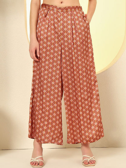 Floral Printed Round Neck Straight Kurta With Palazzos