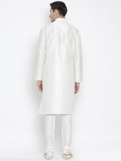 Men's Cream Silk Blend Straight Kurta Pyjama Set
