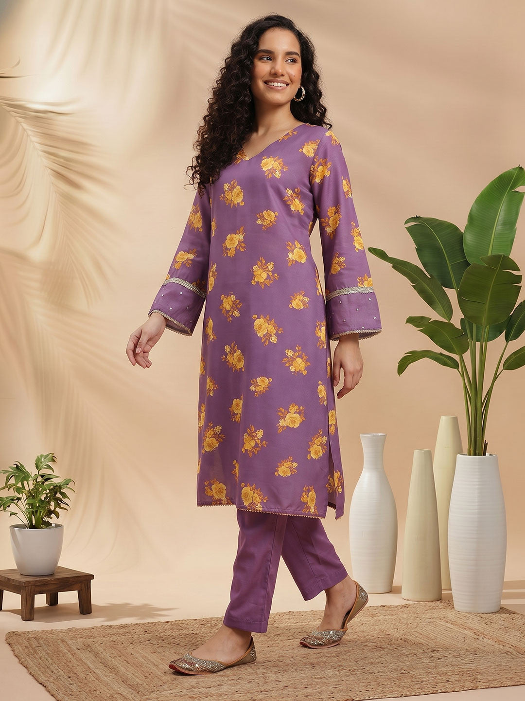 Floral Printed Regular Kurta with Trousers
