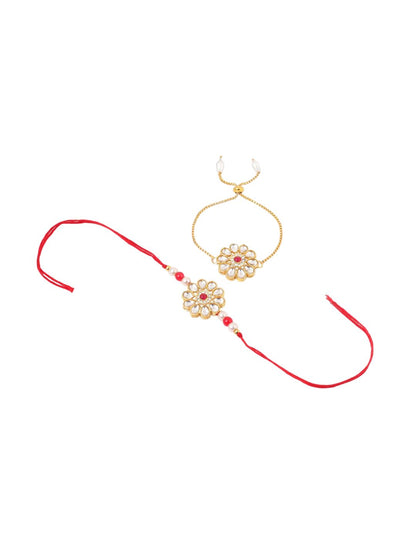Dhiyona Kundan Studded And Beaded Bhaiya Bhabhi Rakhis With Roli Chawal