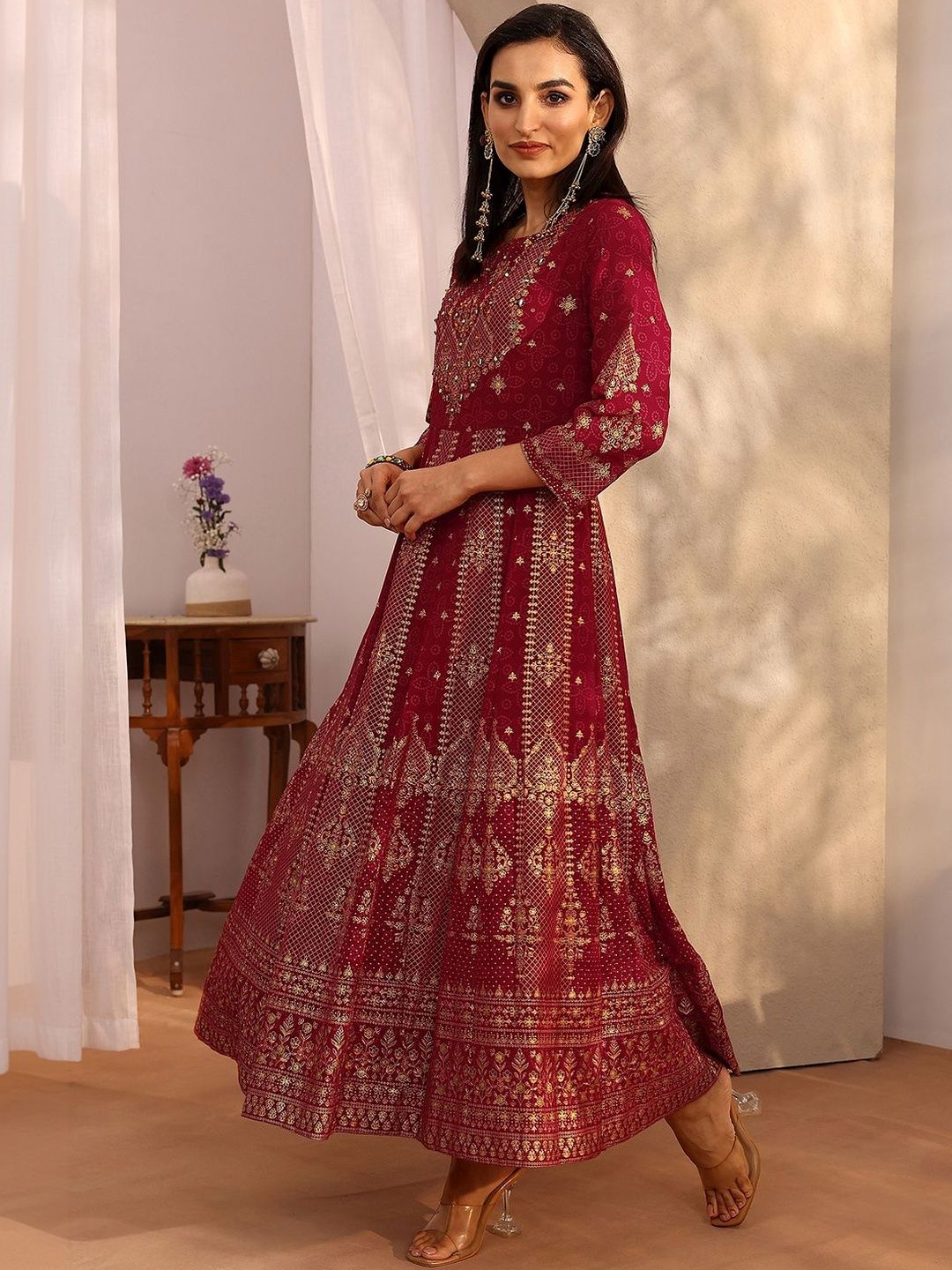 Dhiyona LL Women Ethnic Motifs Printed Panelled Kurta with Palazzos & With Dupatta