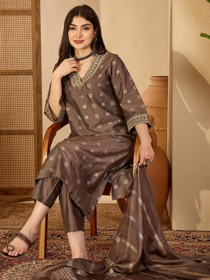 Women Brown Pure Silk Kurta Sets