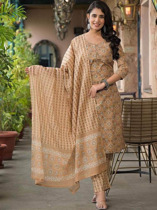 Dhiyona KL Women Brown Pure Cotton Kurta Sets
