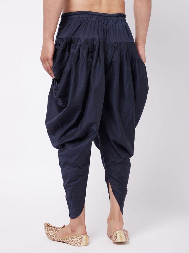 Men's Navy Blue Cotton Cotton Satin  Dhoti