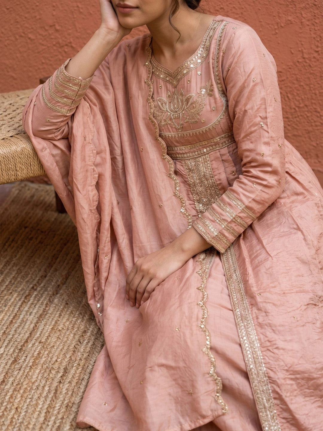 Women Ethnic Motifs Embroidered Empire Sequinned Kurta with Palazzos & With Dupatta