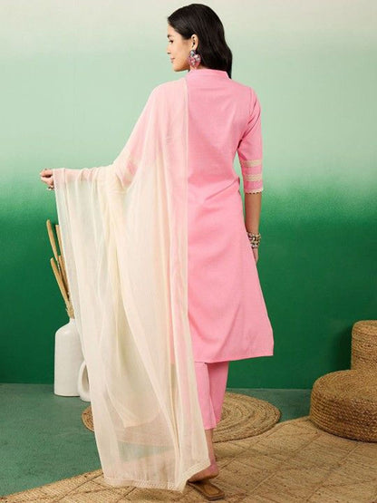 Dhiyona SN Women's Sequin Embroidered Straight Kurta & Trousers With Dupatta