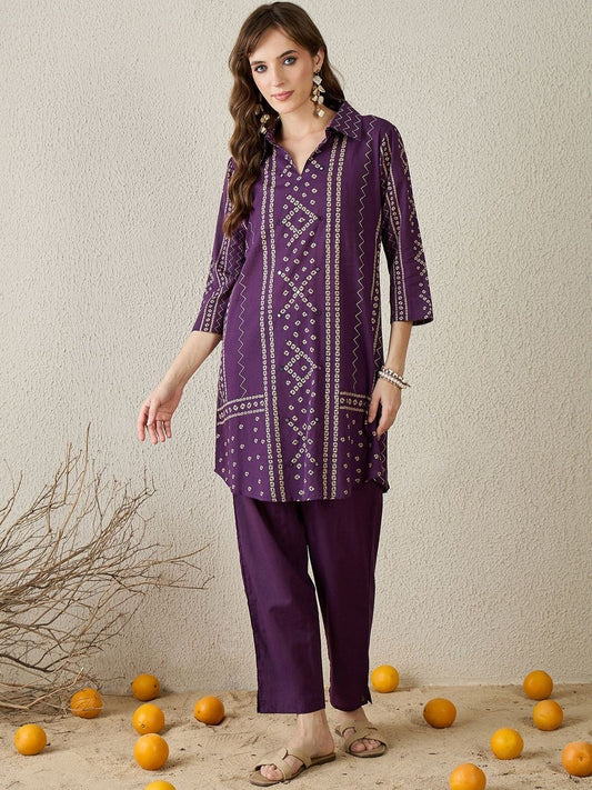 Women Bandhani Printed Regular Pure Cotton Kurti With Trousers