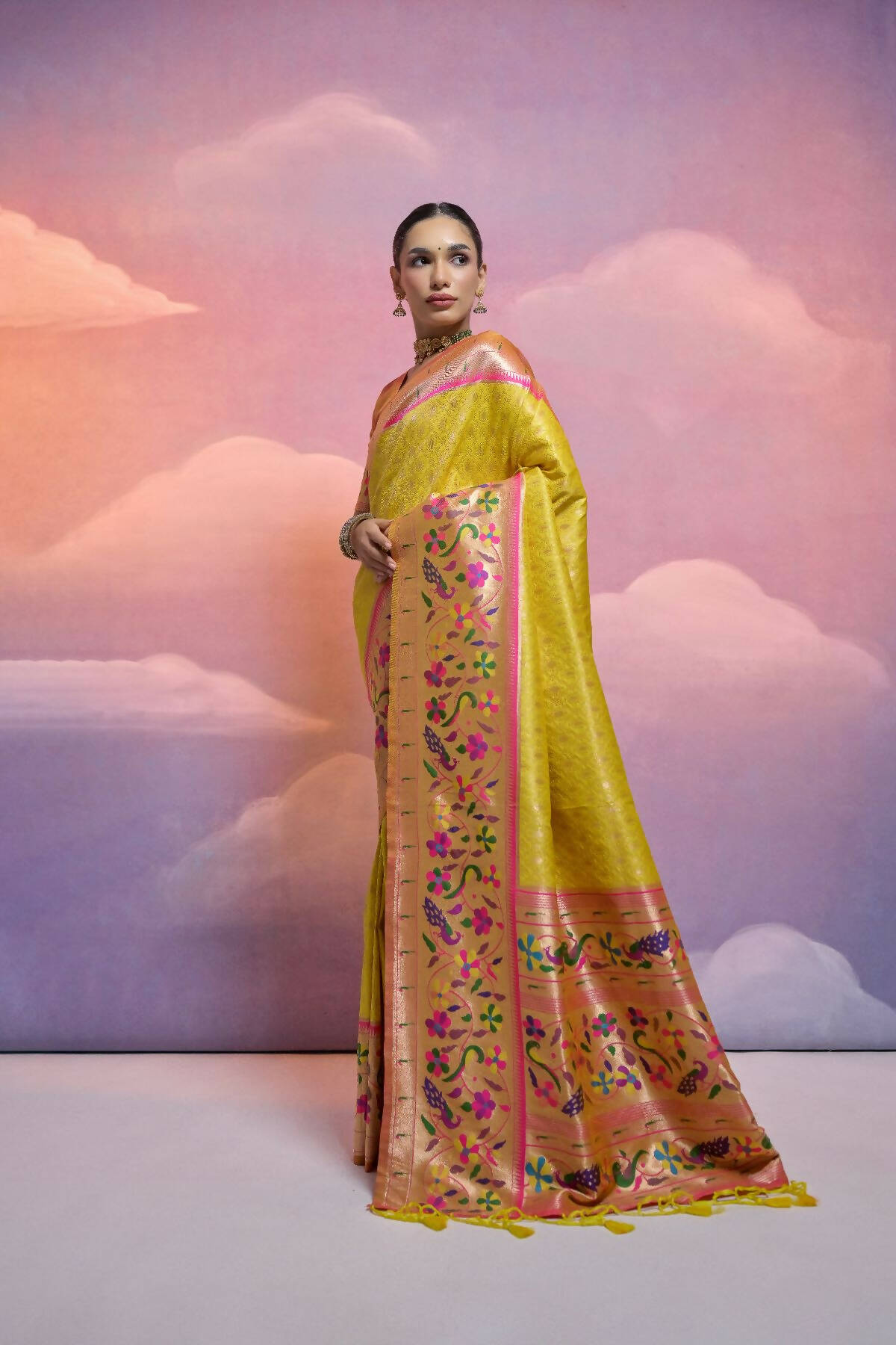 Women Paithani Vani Yellow Saree With Unstiched Blouse