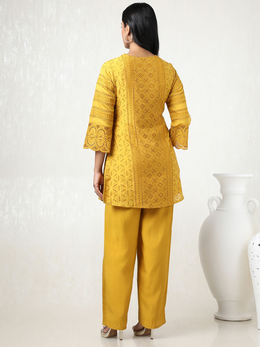 Dhiyona SO Women's Women Embroidered Mirror Work Kurta with Palazzos