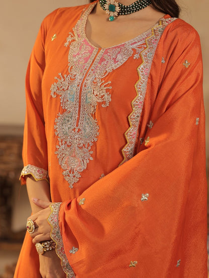 Women Ethnic Motifs Embroidered Sequinned Kurta with Palazzos & Dupatta