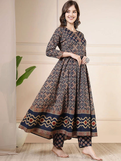 Women Ethnic Motifs Printed Empire Pure Cotton Kurta with Palazzos & With Dupatta