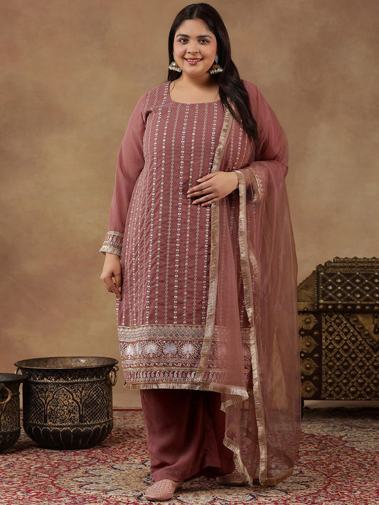 Dhiyona IN Women Ethnic Motifs Embroidered Regular Thread Work Kurta with Palazzos & With Dupatta