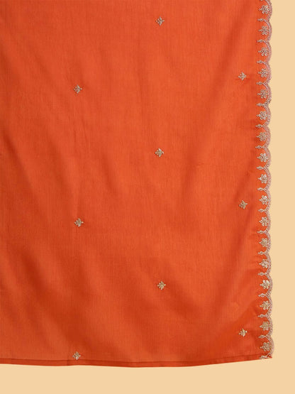 Dhiyona CH Ethnic Motifs Yoke Design Pleated Sequinned A-Line Kurta With Trousers & Dupatta