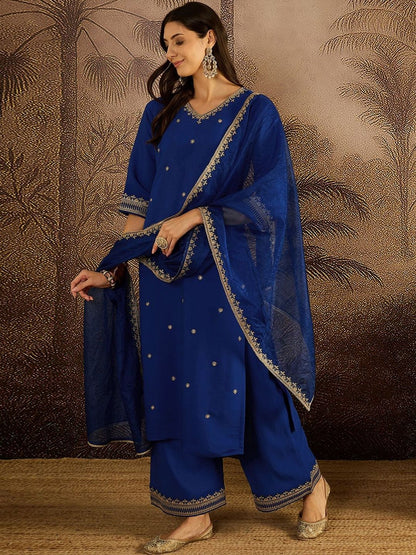 Dhiyona SN Embroidered Sequence Kurta & Palazzos with Dupatta Set