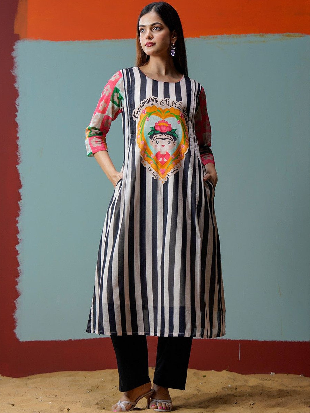 Striped Round Neck Kurta & Trousers