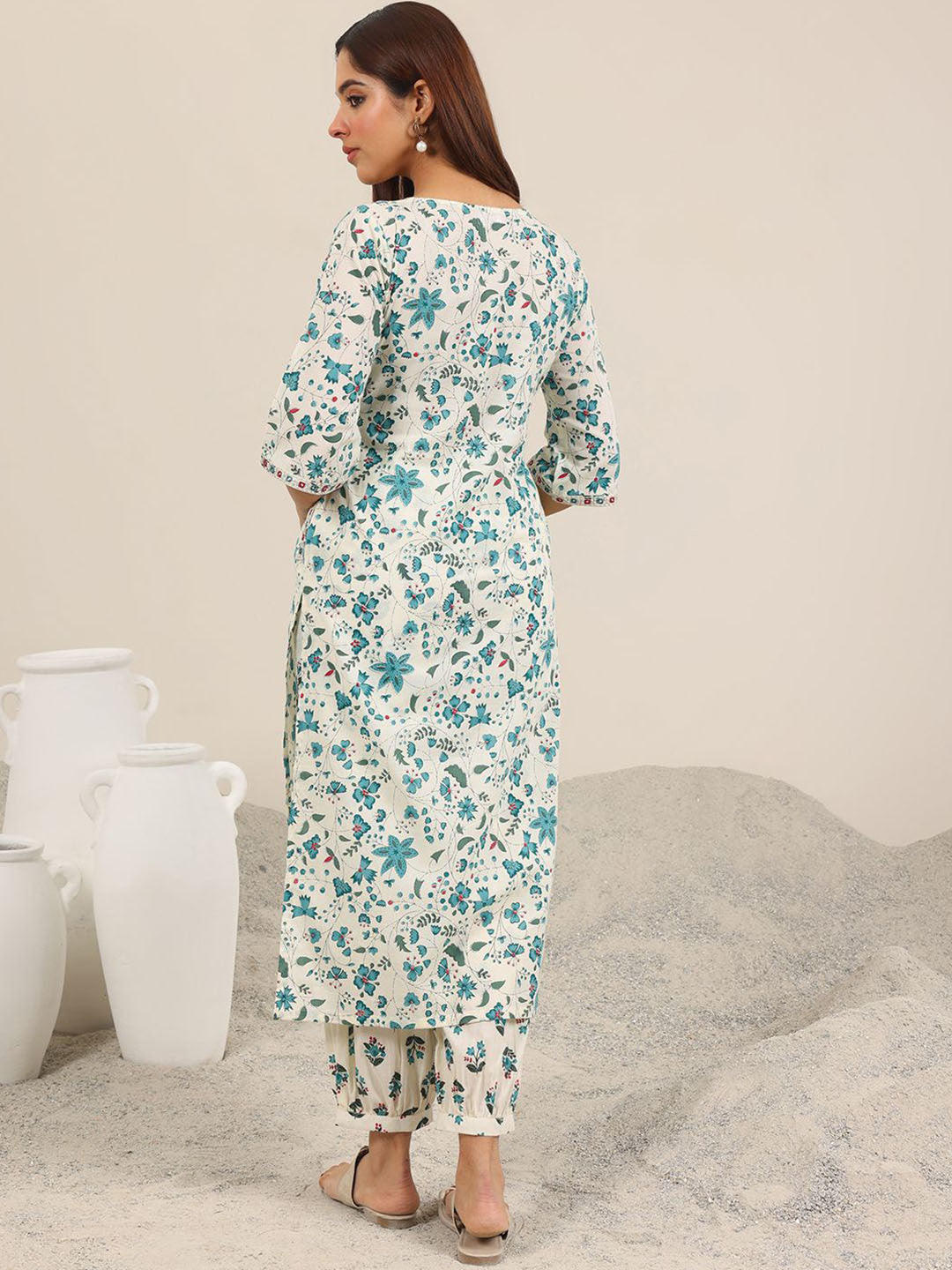 Floral Printed Regular Mirror Work Kurta With Salwar