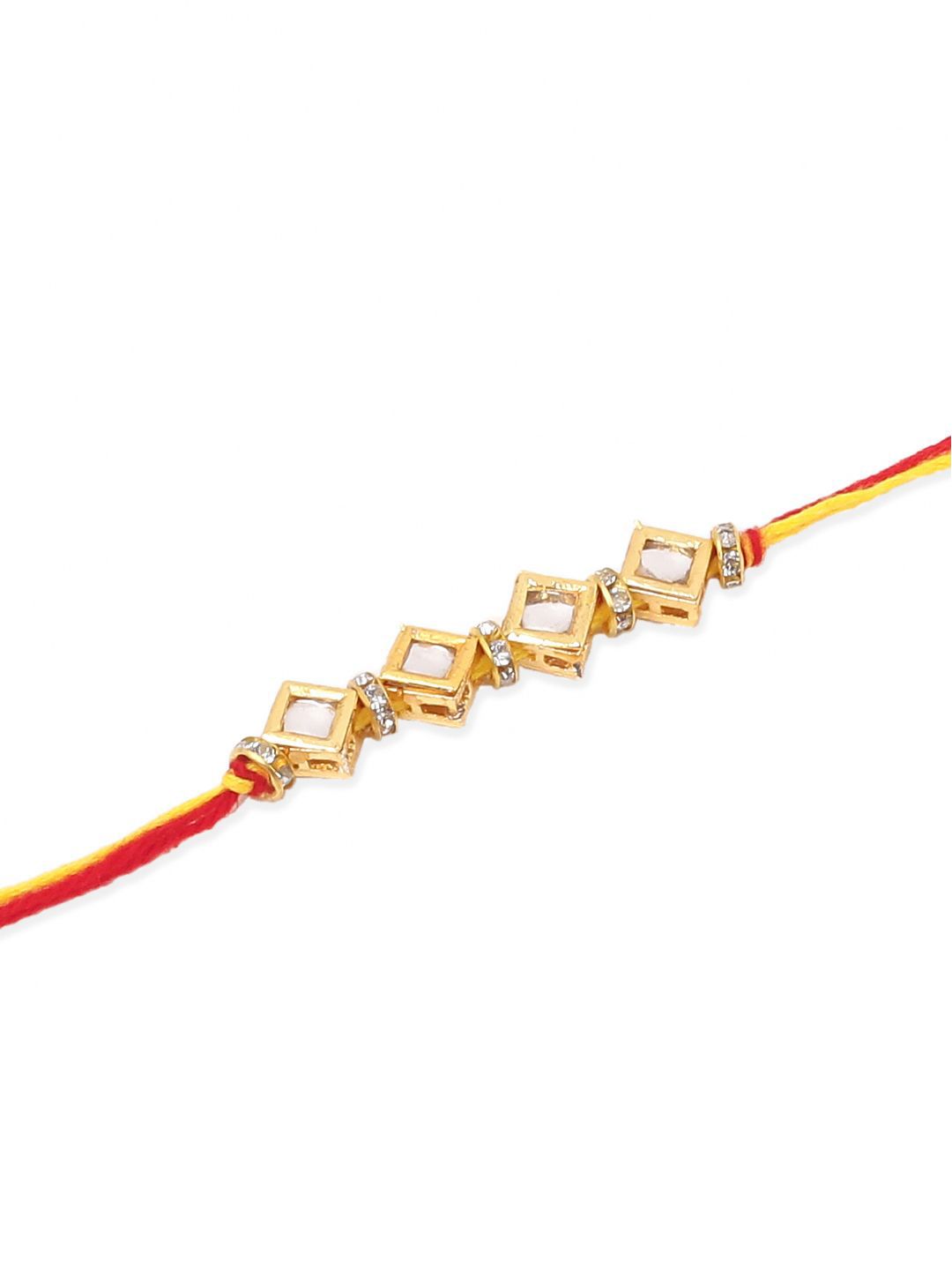 Dhiyona Kundan Studded Bhaiya Bhabhi Rakhis With Roli Chawal Chandan & Mishri