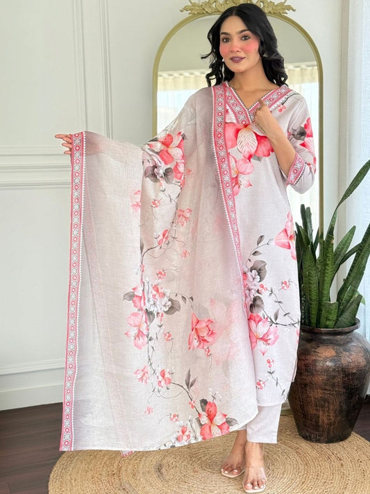 Dhiyona KL Women Floral Printed Regular Kurta with Trousers & With Dupatta