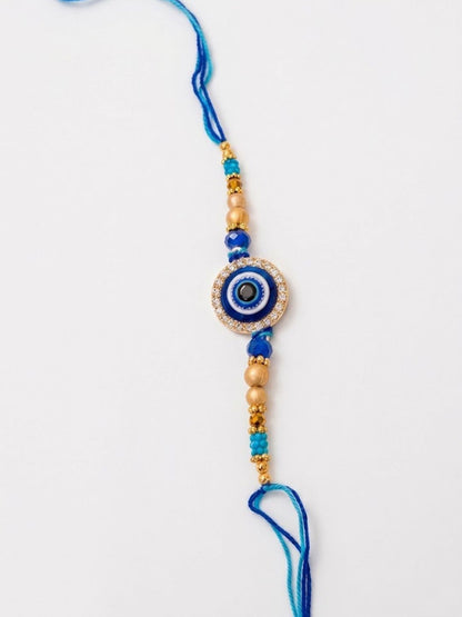 Dhiyona Set Of 2 Blue Evil Eye Gold Toned Bhaiya Bhabhi Rakhi