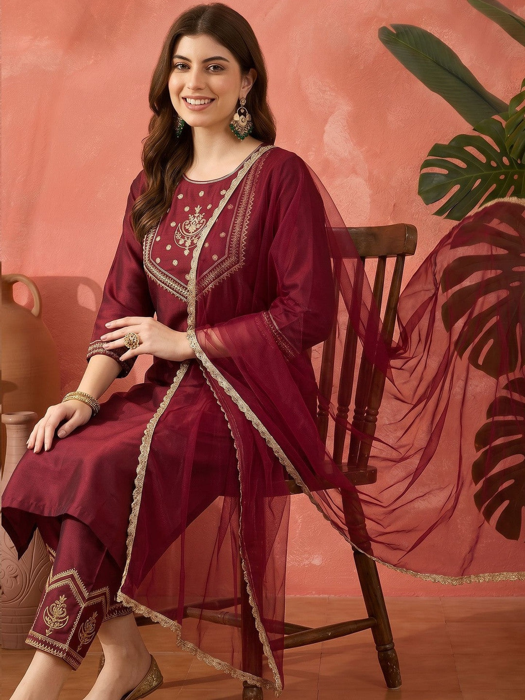 Embroidered Round Neck Kurta Sets