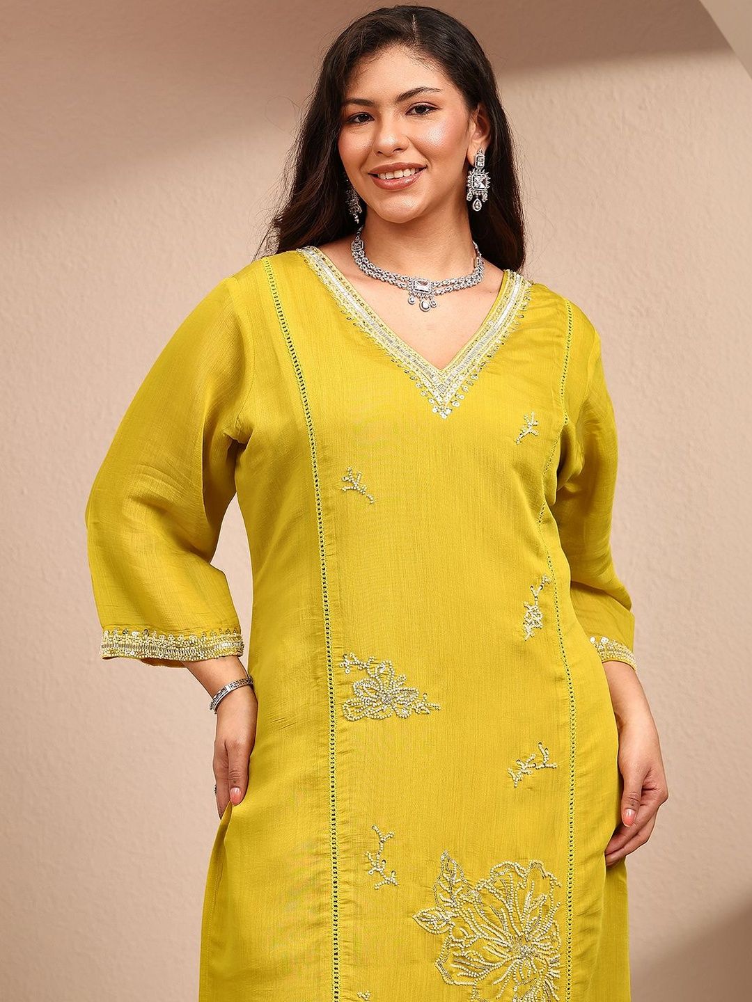 Dhiyona Women's Ethnic Motifs Embroidered Regular Thread Work Kurta with Trousers & With Dupatta