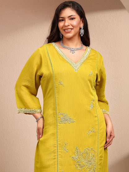 Dhiyona Women's Ethnic Motifs Embroidered Regular Thread Work Kurta with Trousers & With Dupatta