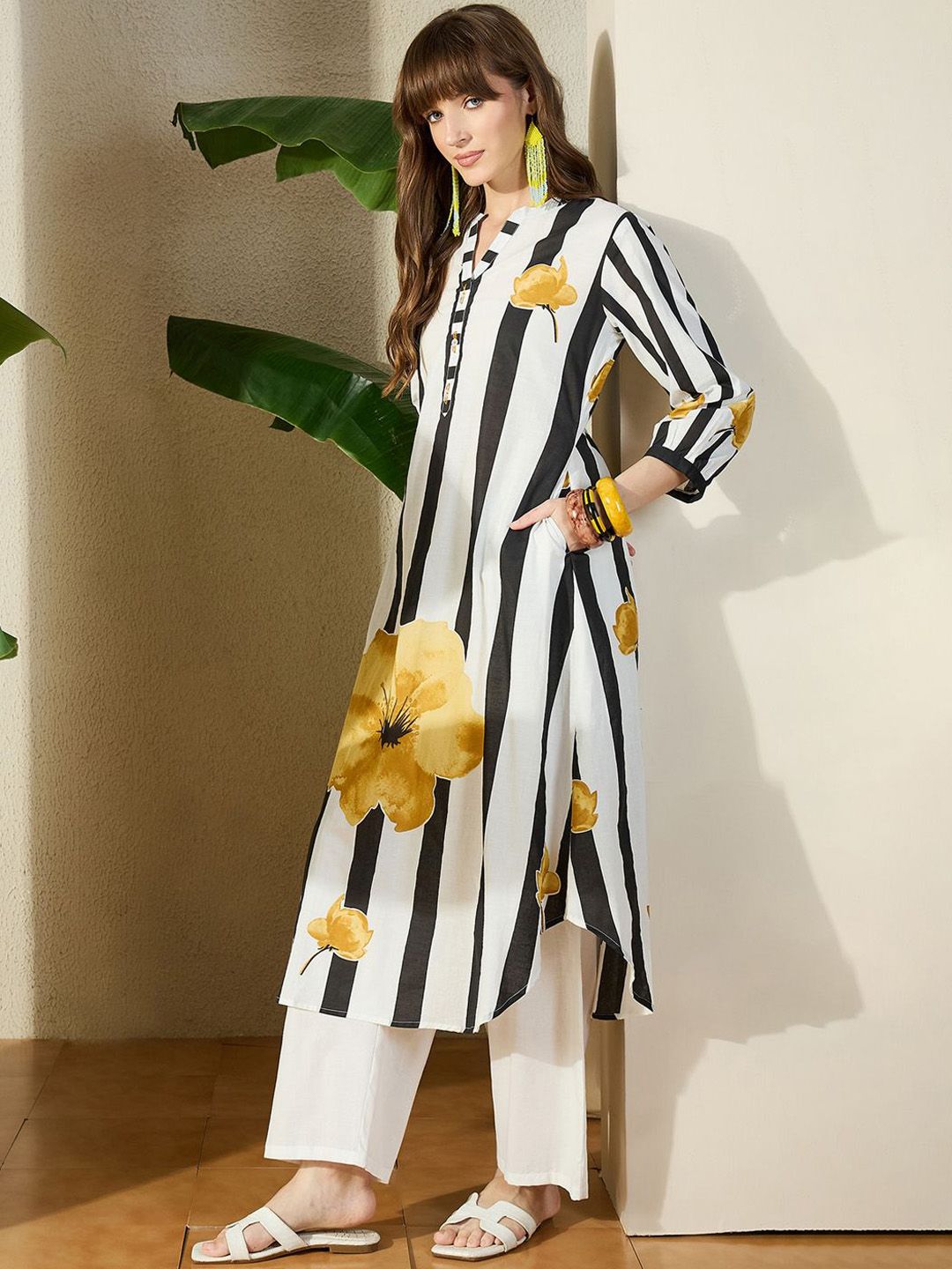 Dhiyona IE Striped Pure Cotton Tunic With Trousers