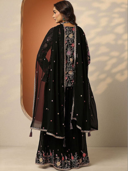 Dhiyona LL Women Floral Embroidered Regular Thread Work Kurta with Sharara & With Dupatta