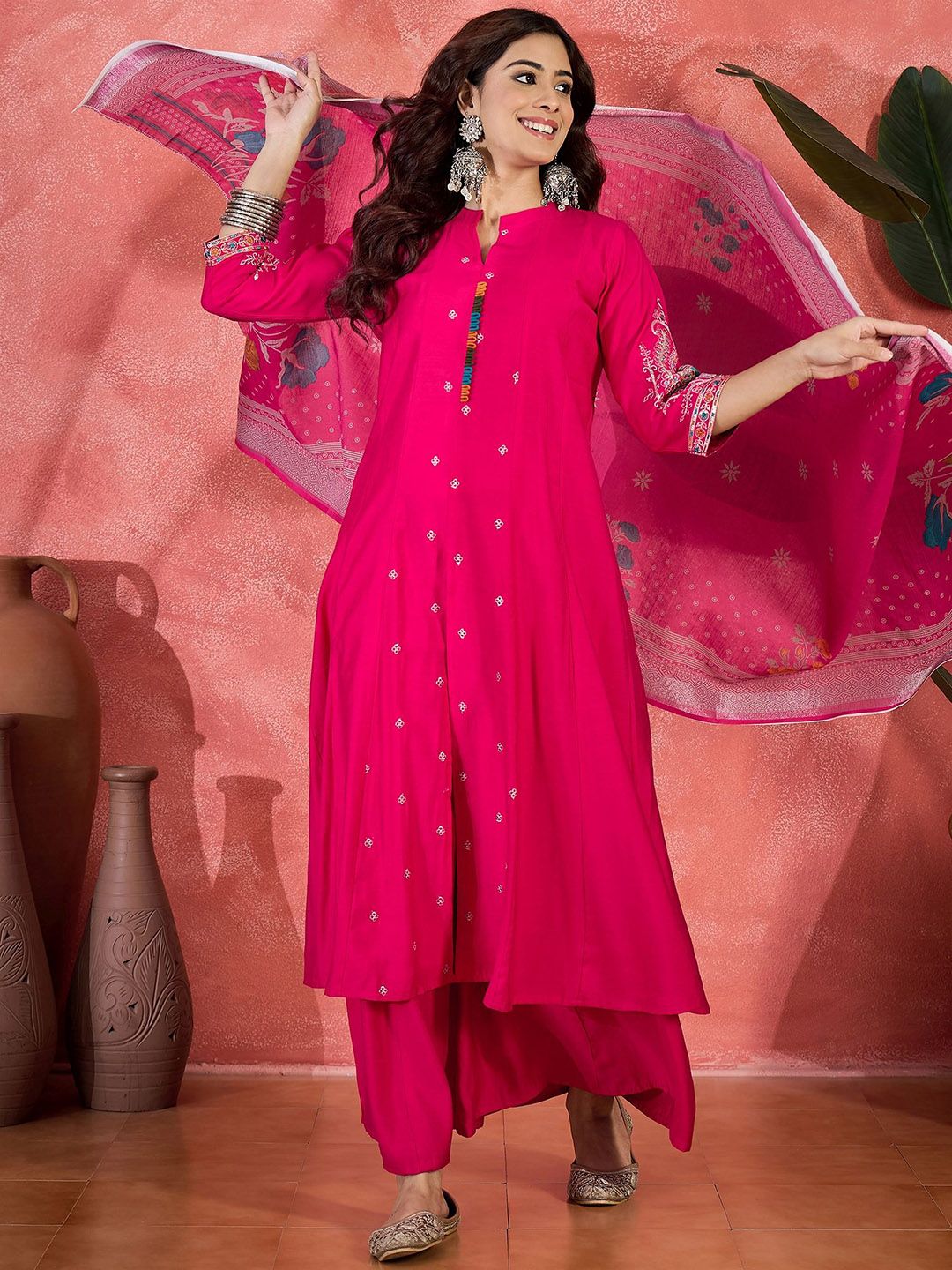 Dhiyona SN Embroidered Zari Work Anarkali Kurta & Palazzo With Dupatta