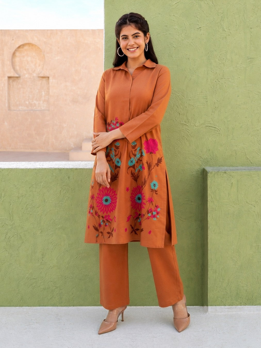 Viva toffee embroidery cotton co-ord set