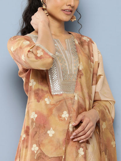 Women Ethnic Motifs Printed Regular Sequinned Kurta with Trousers & With Dupatta