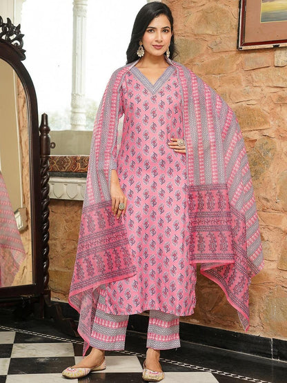 Dhiyona KL Women Ethnic Motifs Printed Regular Kurta with Trousers & With Dupatta