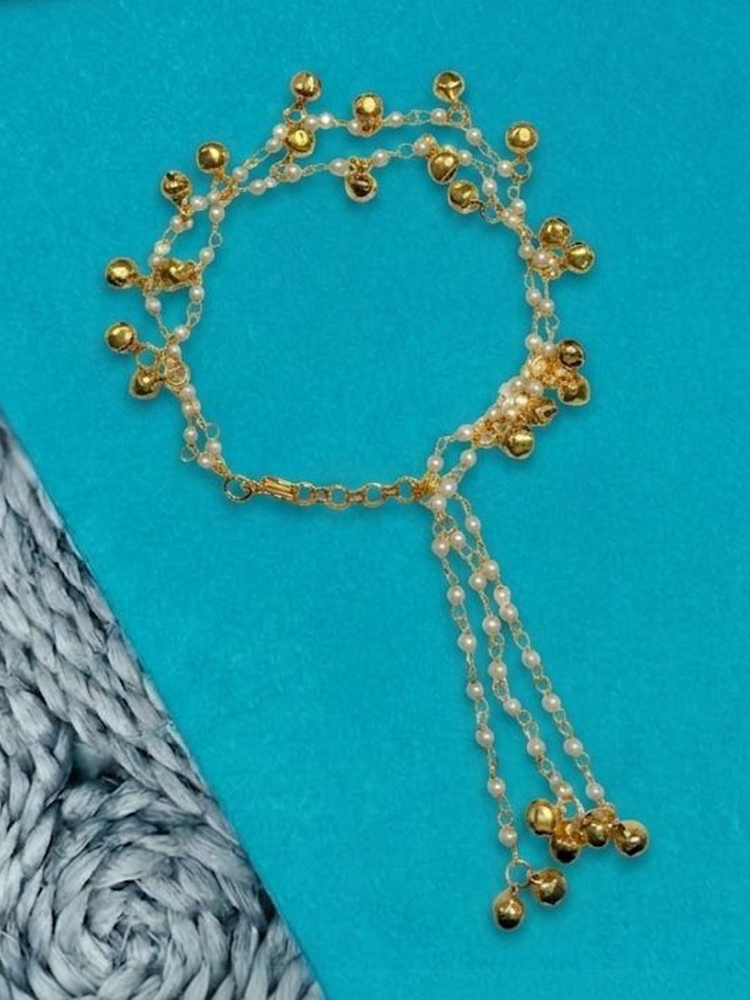 Dhiyona Set Of 2 Pearls Gold Toned Bhaiya Bhabhi Rakhi With Roli Chawal Chandan Mishri