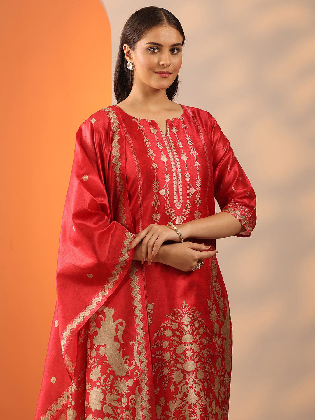 Ethnic Motifs Printed Straight Kurta With Trousers & Dupatta