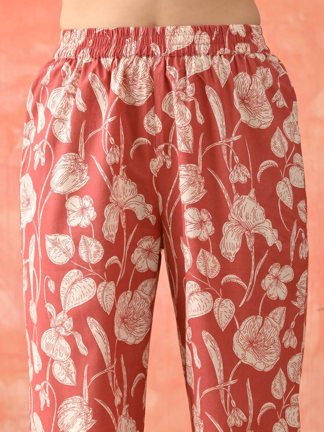 Floral Printed Pure Cotton V-Neck Kurta With Trousers