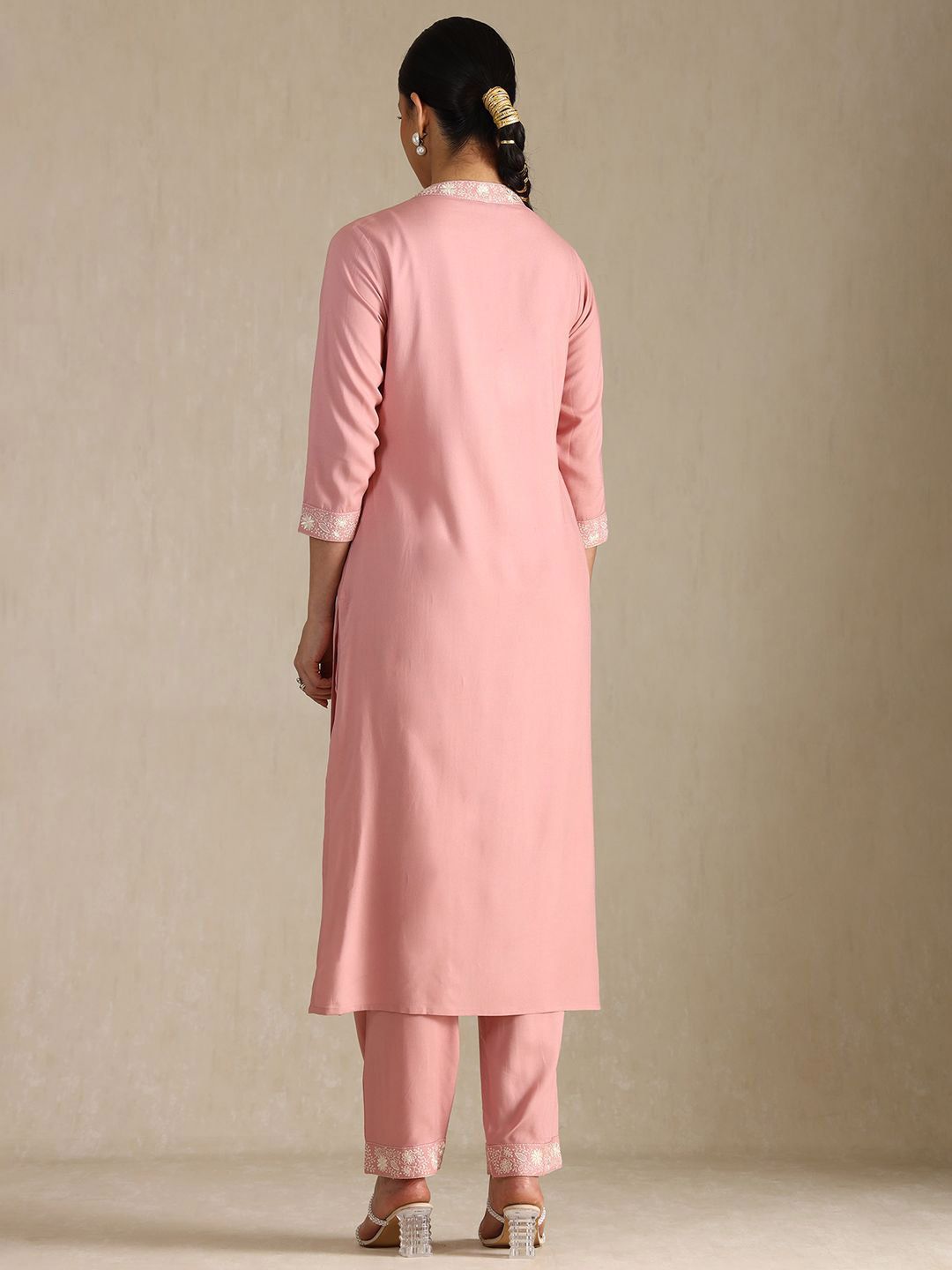 Dhiyona SO Women's Women Ethnic Motifs Embroidered Regular Thread Work Kurta with Trousers