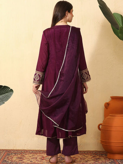 Women Ethnic Motifs Embroidered Layered Kurta with Trousers & With Dupatta