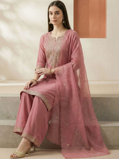 Dhiyona IE Women Ethnic Motifs Embroidered Thread Work Kurta with Palazzos & With Dupatta