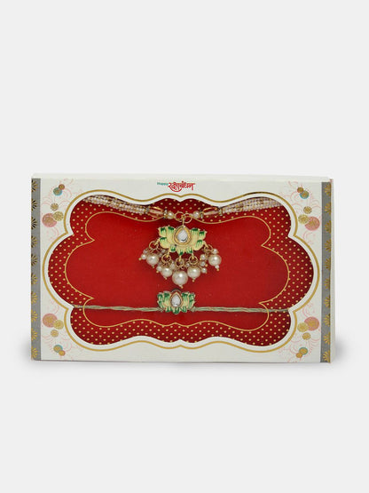Dhiyona Kundan Studded And Beaded Lotus Shape Bhaiya Bhabhi Rakhis With Roli Chawal