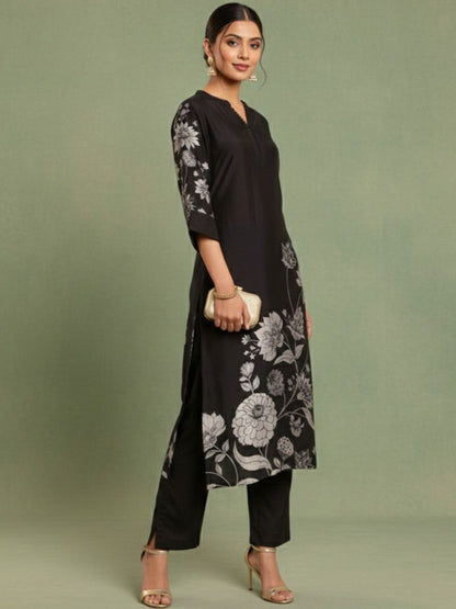 Printed Mandarin Collar Kurta & Trousers