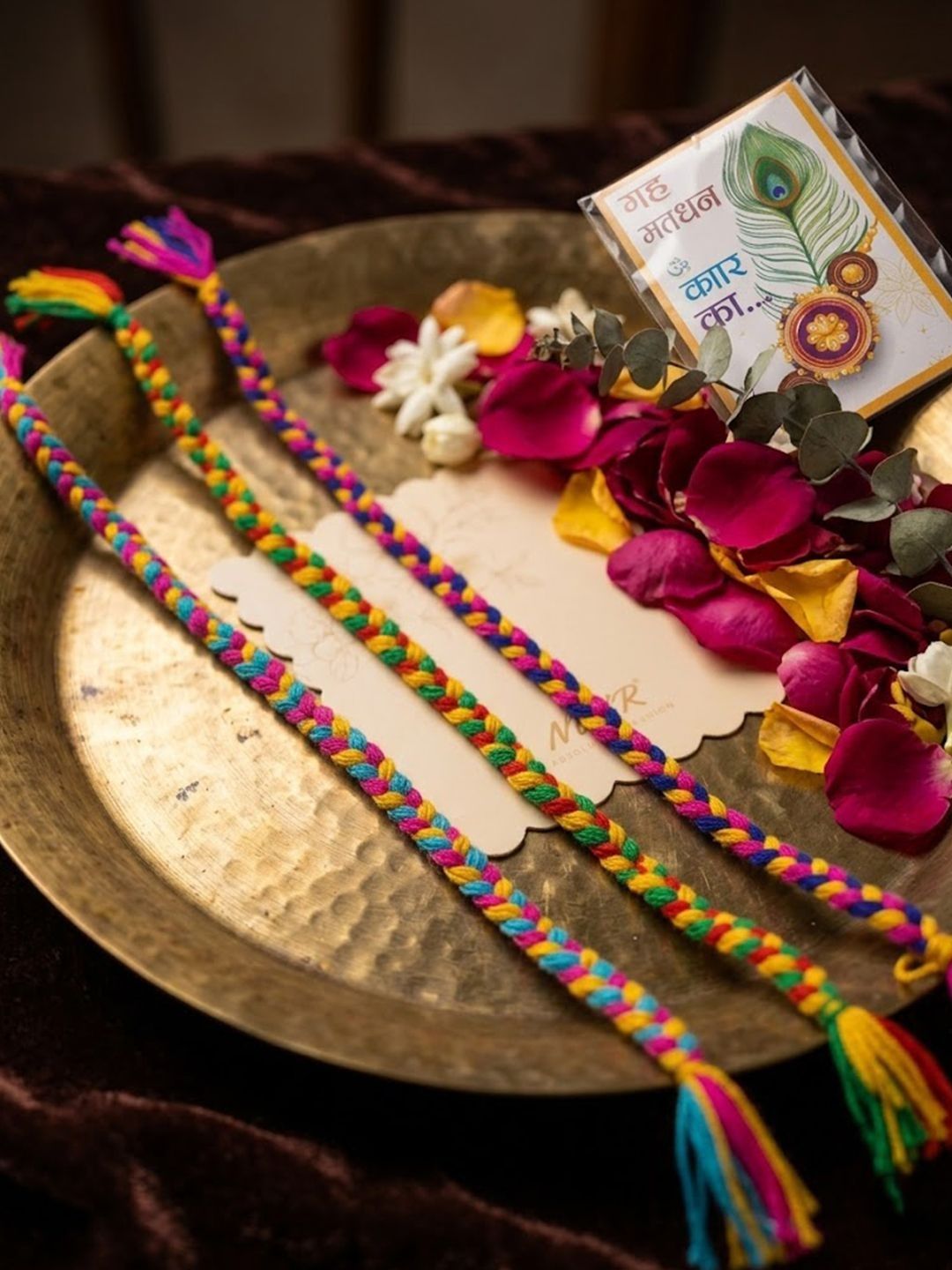 Dhiyona Set Of 3 Multicolor Thread Rakhi With Roli Chawal Chandan Mishri