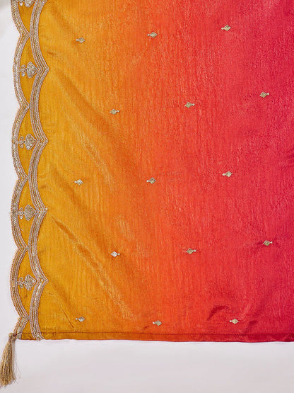 Floral Embroidered Round Neck Sequinned Kurta With Trouser & Dupatta