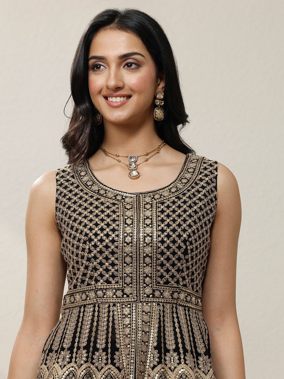 Dhiyona LL Women Ethnic Motifs Embroidered Panelled Sequinned Kurta with Palazzos & With Dupatta