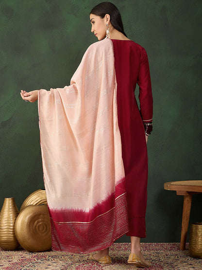 Floral Embroidered Sequinned Kurta with Trousers & Dupatta