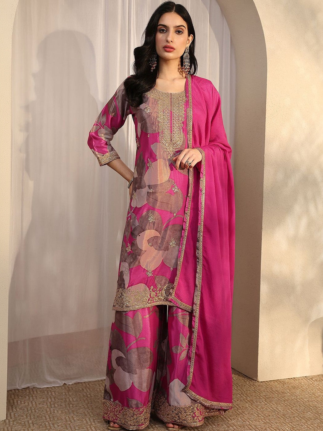 Women Floral Printed Regular Kurta with Palazzos & With Dupatta