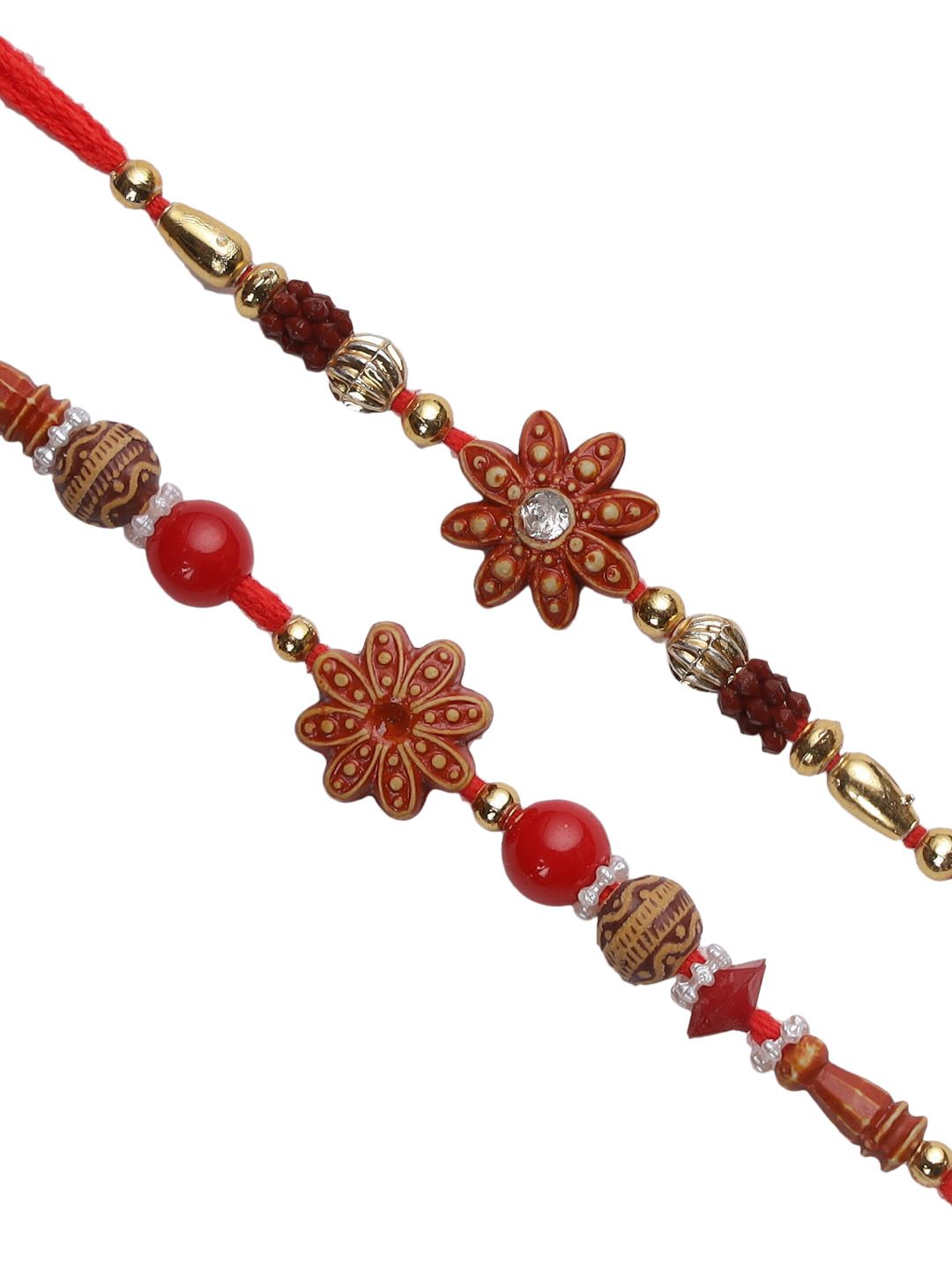 Dhiyona Set Of 2 Red Flower Rakhis Comes With Roli Rice & Greeting Card