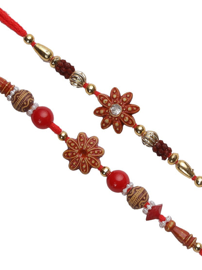 Dhiyona Set Of 2 Red Flower Rakhis Comes With Roli Rice & Greeting Card