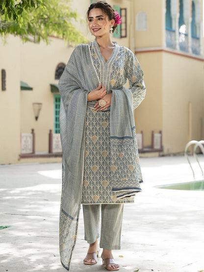 Dhiyona KL Women Ethnic Motifs Printed Regular Pure Cotton Kurta Set
