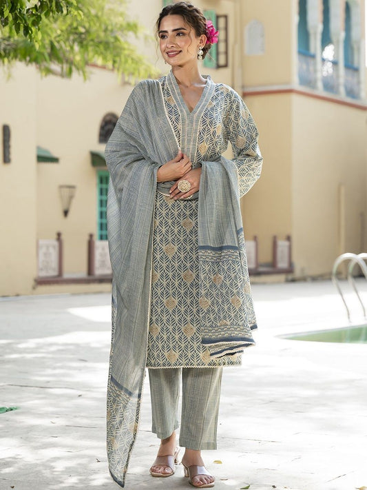 Dhiyona KL Women Ethnic Motifs Printed Regular Pure Cotton Kurta Set
